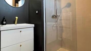 Shower, hair dryer, soap