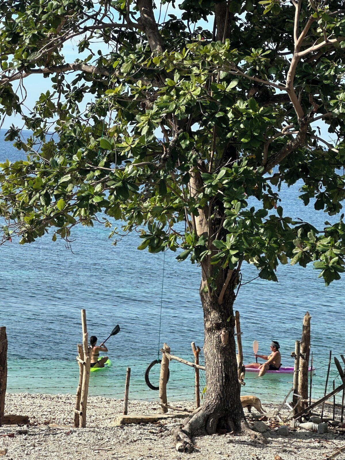 Plage, sable blanc, chaises longues, parasols