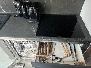 Microwave, dishwasher, coffee/tea maker, toaster