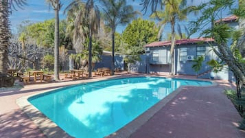 Outdoor pool, sun loungers