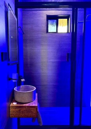 Apartemen Deluks, pemandangan kolam renang | Kamar mandi | Shower, perlengkapan mandi gratis, sabun, dan sampo