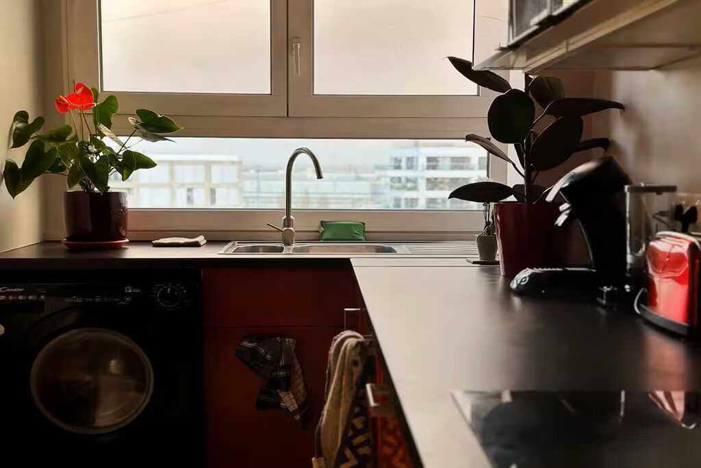 Apartemen Deluks, pemandangan kota | Dapur pribadi | Lemari es, microwave, oven, dan kompor