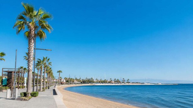 A beach with palm trees, a clear sky, and a calm sea. - Athens Mets Loft - Cozy Urban Gem Park Views (Athens)