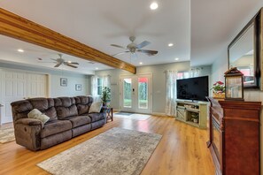 House (1 Bedroom) | Interior - Fire Pit & Forest Views: Lakes Region Retreat (Holderness)