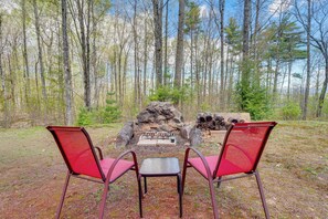 House (1 Bedroom) | Interior - Fire Pit & Forest Views: Lakes Region Retreat (Holderness)