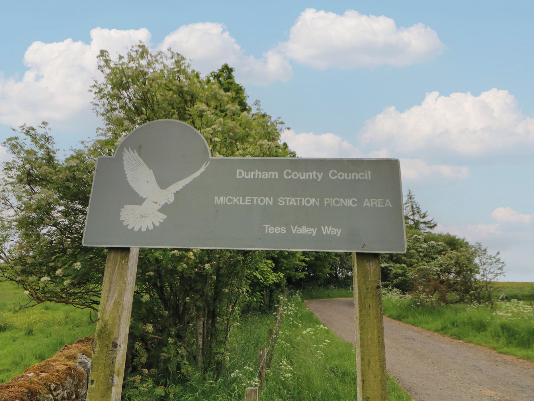 A sign for the Durham County Council Mickleton Station Picnic Area on Tees Valley Way.
