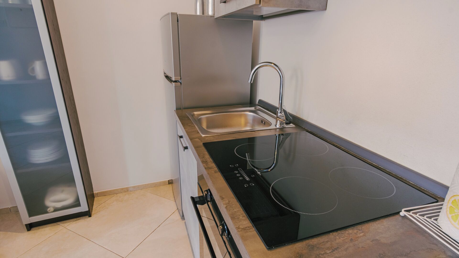 Fridge, oven, stovetop, cookware/dishes/utensils
