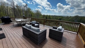 Outdoor dining - Hawk Hill: A Private Adirondack Escape on 220 Scenic Acres — The Perfect Retreat (Caroga Lake)