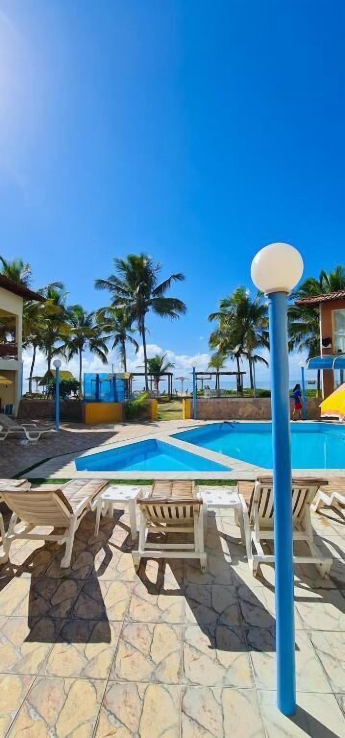 Outdoor pool, pool umbrellas, pool loungers