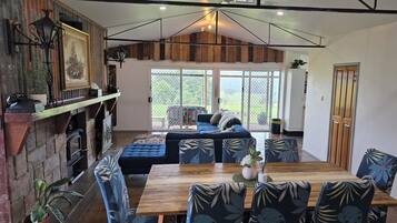 Smart TV, fireplace, DVD player, stereo
