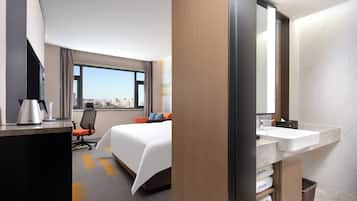 In-room safe, desk, laptop workspace, blackout drapes