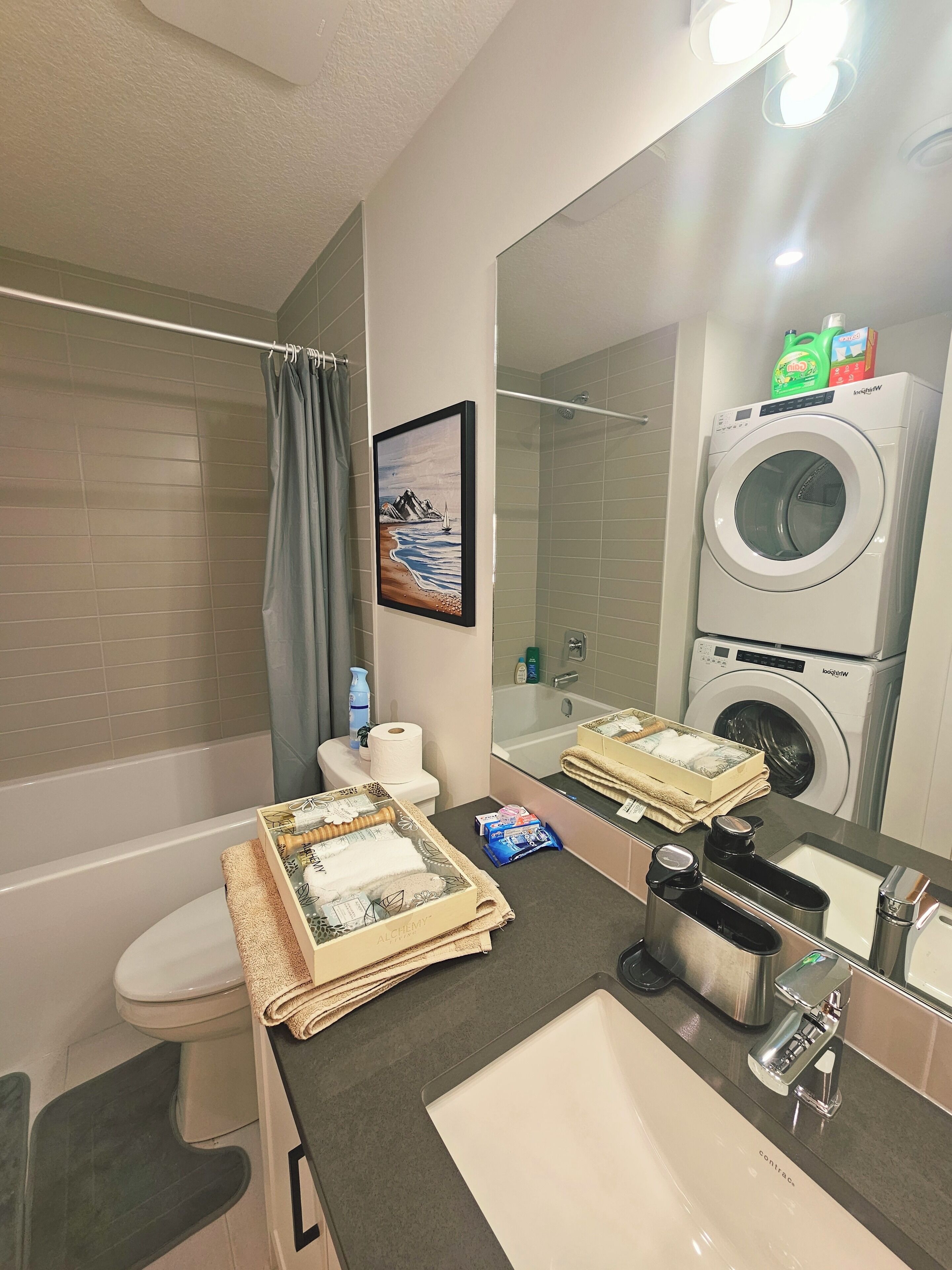 Towels, soap, shampoo, toilet paper