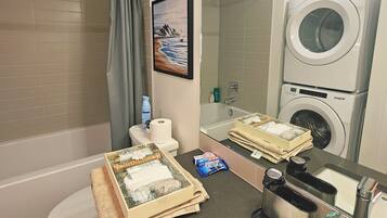 Towels, soap, shampoo, toilet paper