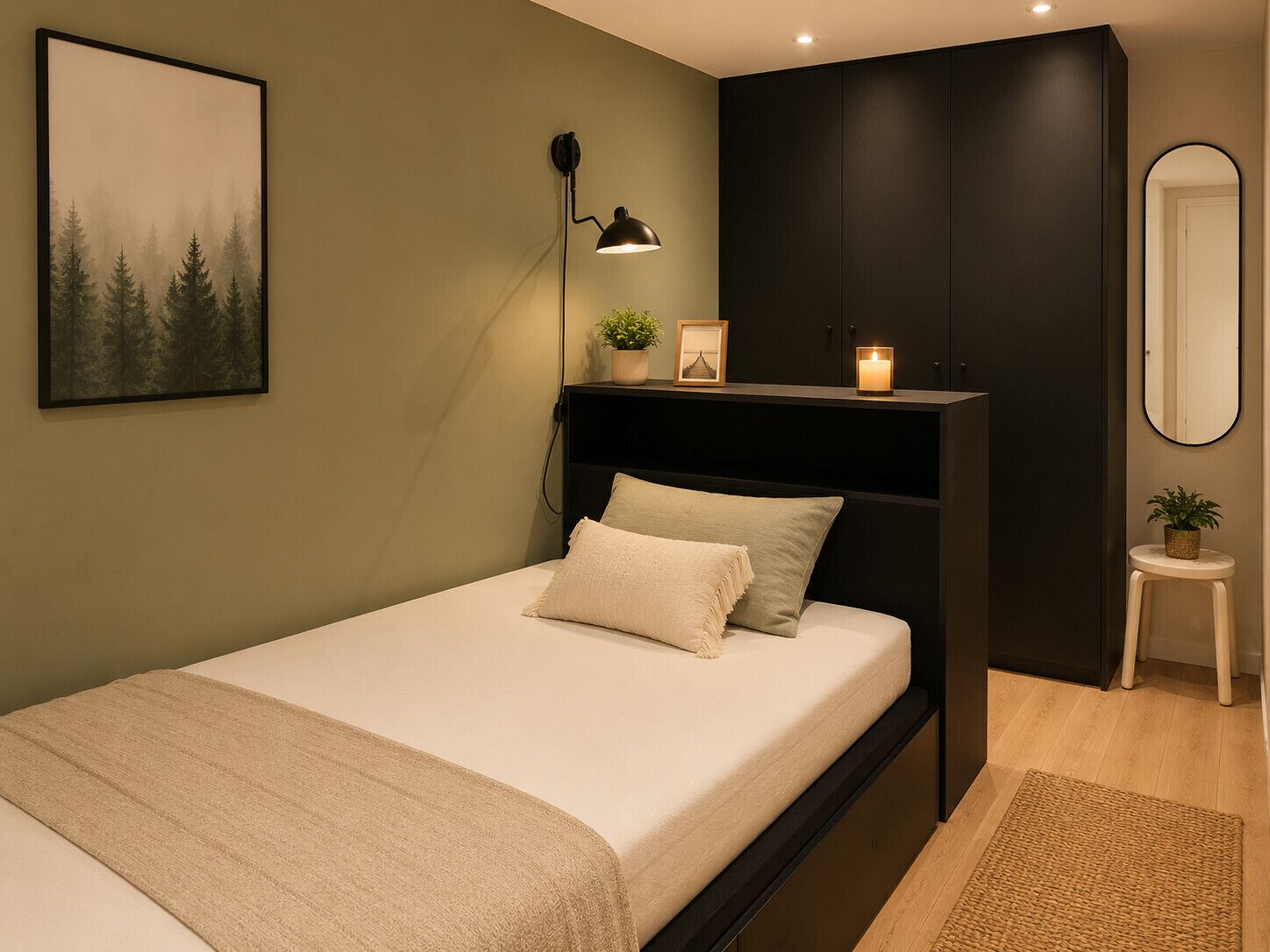 1 chambre, fer et planche à repasser