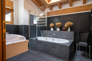 Shower, hair dryer, towels, soap - Luxury Alpine Duplex with Matterhorn Views & Sunny Panoramic Balcony (Zermatt)