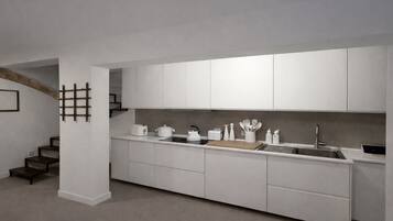 Frigorifero, microonde, forno, piano cottura