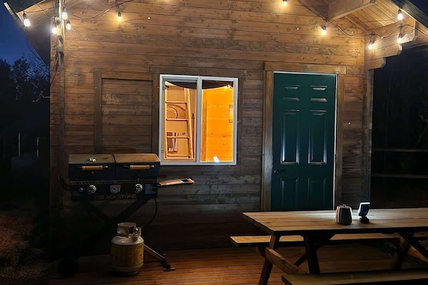 Evening view of the cabin from SE.