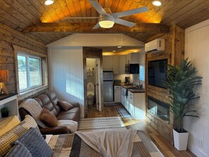 Living area - Tremendous cozy 1-bedroom cabin with AC/fireplace and large deck to enjoy. (Custer)