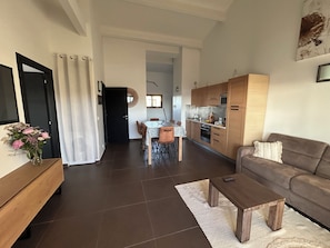 Living area - 3-Bedroom Apartment—Top Floor—Terrace—Pool—View of Downtown, Mountains, and the Ocean (Porto-Vecchio)