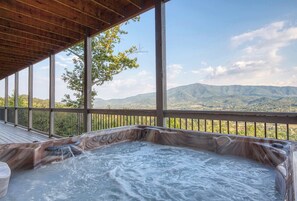 Outdoor spa tub - Mountain Views for 14, Hot Tub, Game Room, Theater  |  Community Pool, Peaceful Wears Valley Home, 30 Mins to Dollywood and Gatlinburg, 24 Hr Hospitality (Sevierville)