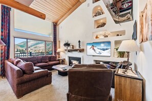 TV, fireplace - Lionshead Living | Steps from Gondola + Pool (Vail)