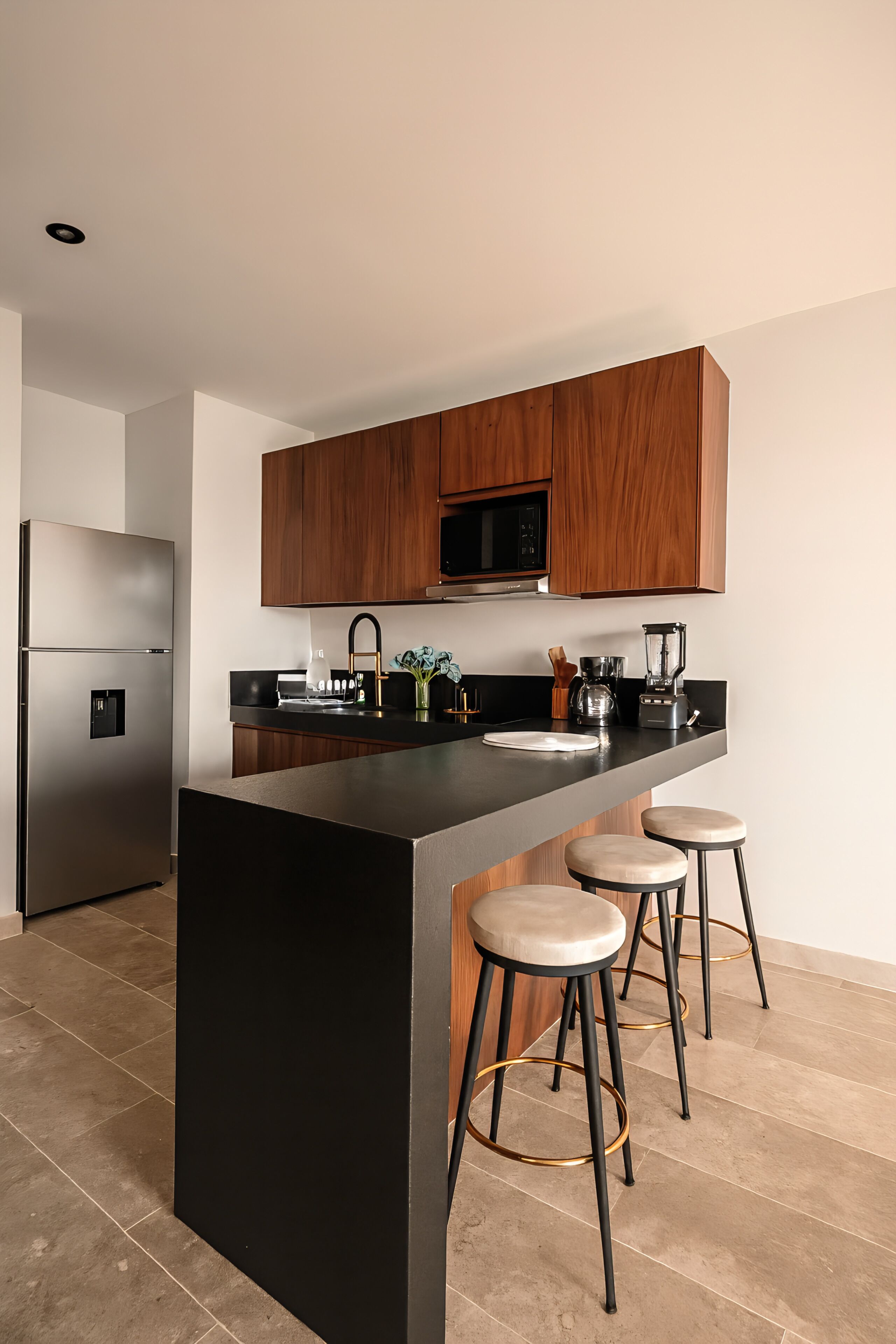 Family Apartment, Balcony, Beach View | Private kitchen | Full-sized fridge, microwave, oven, stovetop