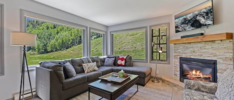 TV, fireplace