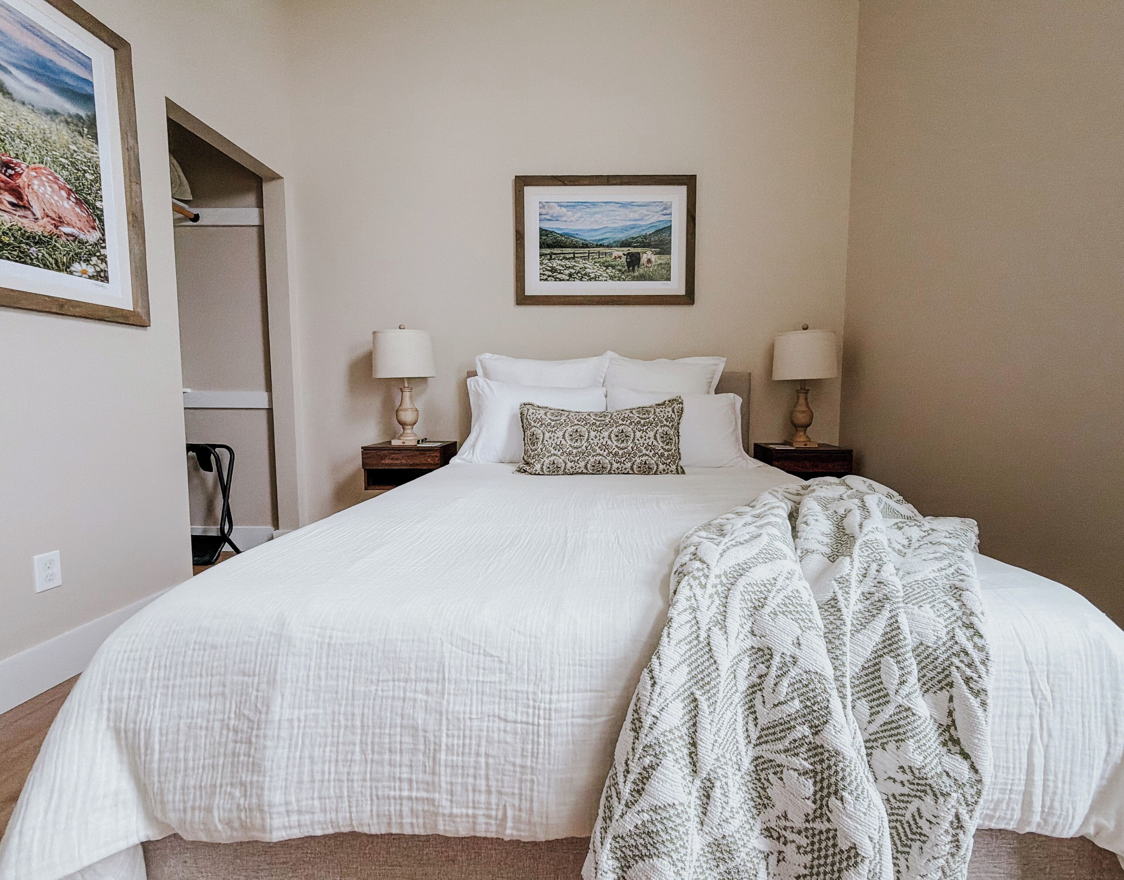 Peaceful queen bedroom designed for relaxation and a great night’s sleep.
