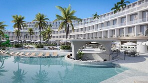 A resort with a pool, palm trees, and outdoor seating areas. - Oikos Maragogi Resort - GAV Resorts (Maragogi)