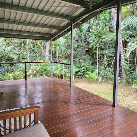 Terrace/patio. Creekside cabin, pet friendly