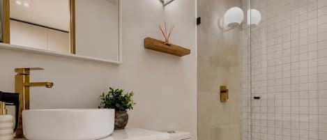 Hair dryer, towels, toilet paper