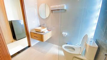 Towels, soap, shampoo, toilet paper