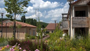 A residential area with houses, a garden with flowers, and a clear sky. - Studio in the Vezere Valley (LES  EYZIES  DE  TAYAC)