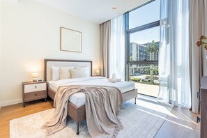 In-room safe, iron/ironing board, free WiFi, bed sheets - Elegant 2BR with Assistant’s Room Next to Coca-Cola Arena and Metro Station (Dubai)