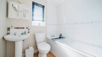 Hair dryer, shampoo, toilet paper