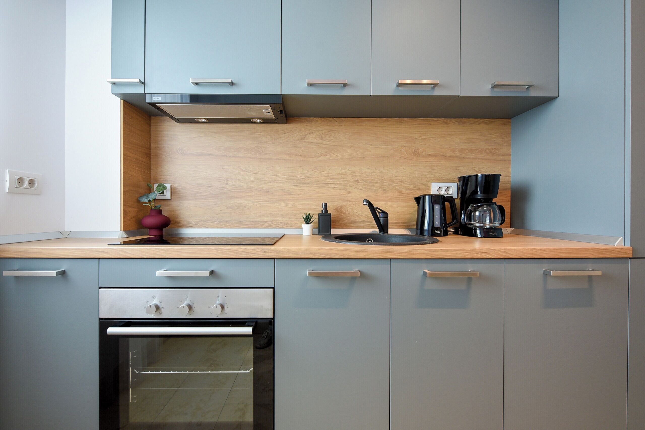 Full-sized fridge, dining tables