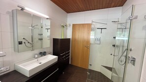 Dusche, Haartrockner, Handtücher, Seife