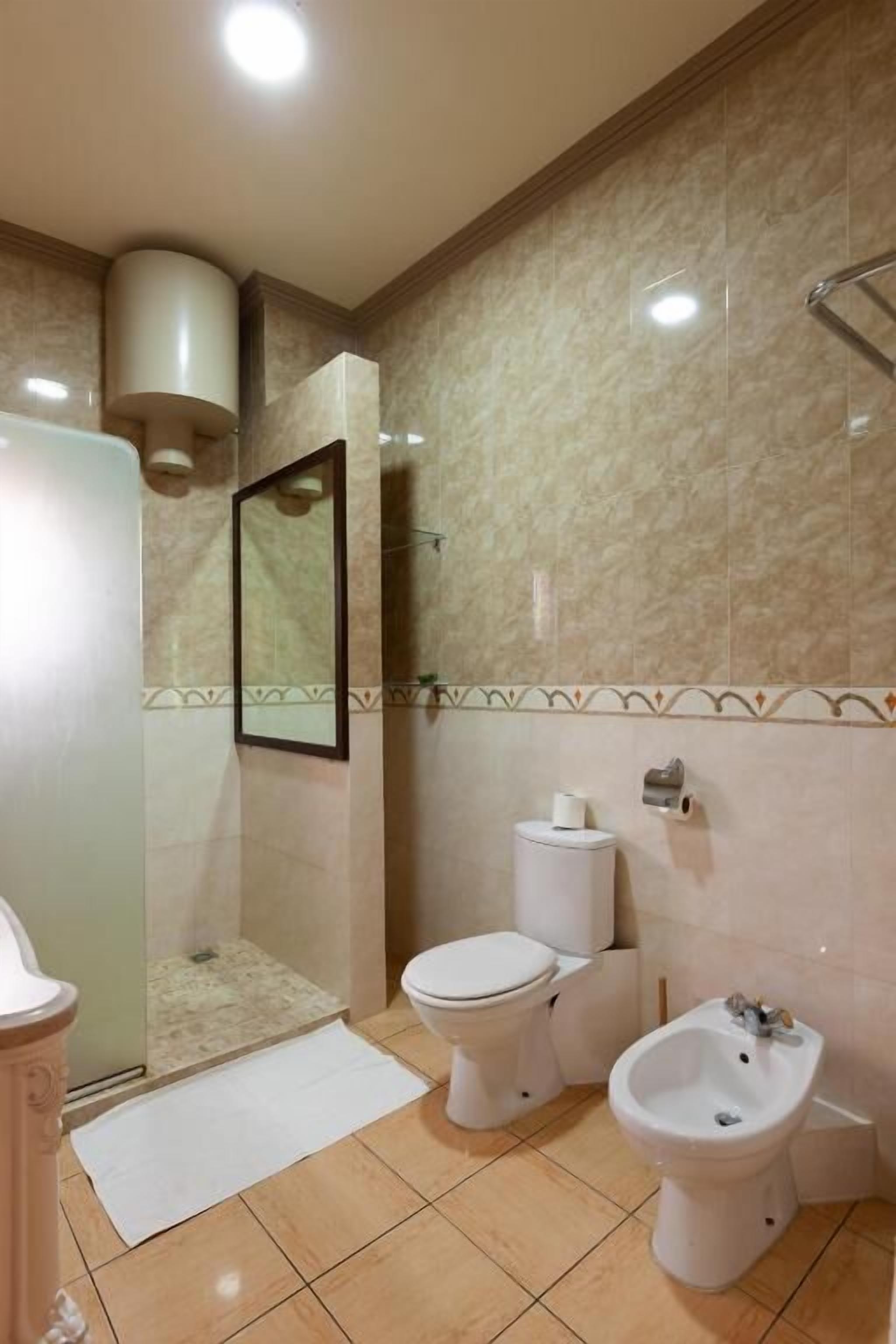 Hair dryer, towels, toilet paper