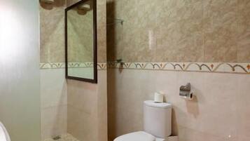 Hair dryer, towels, toilet paper