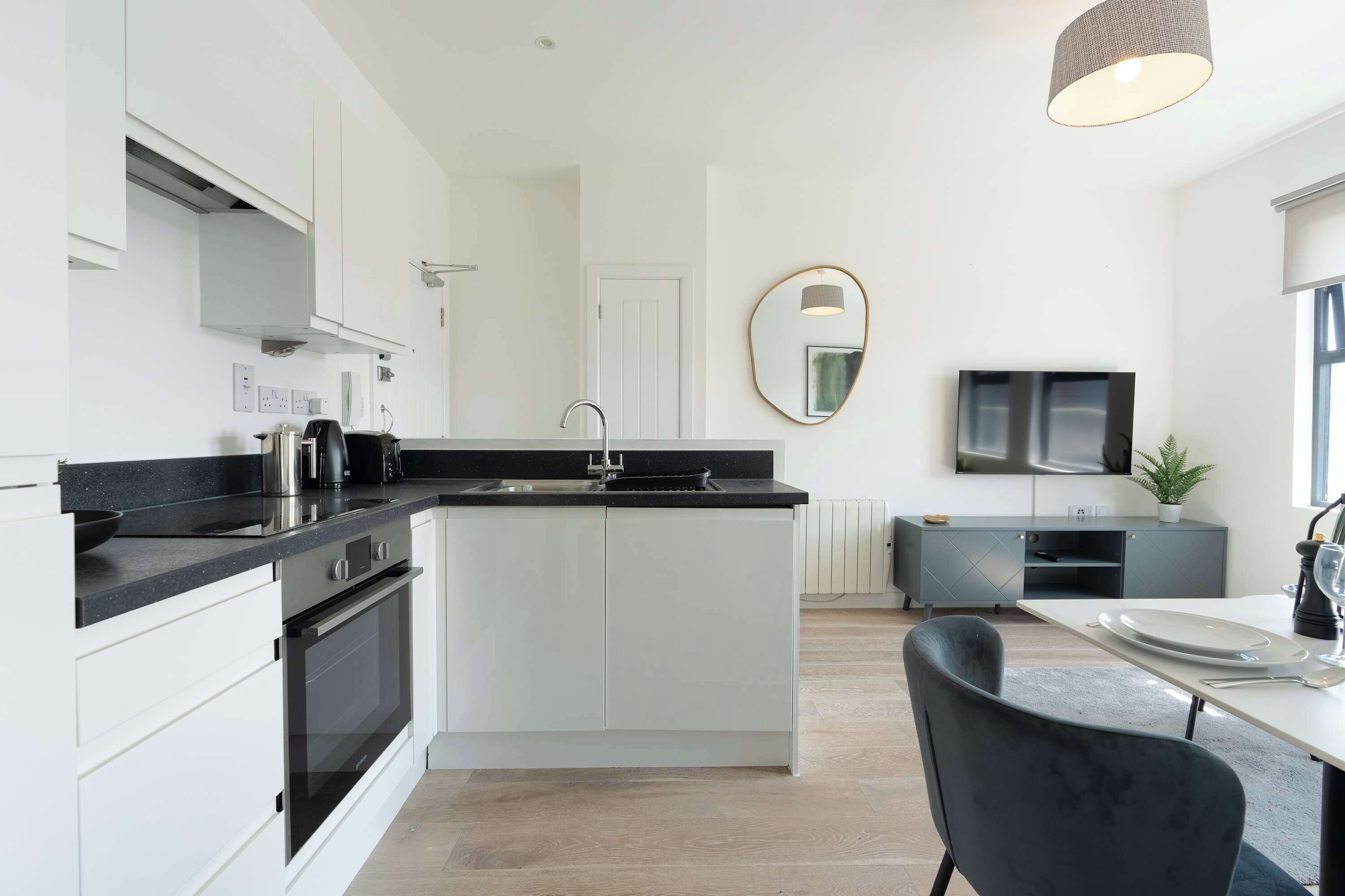 Fridge, oven, stovetop, electric kettle