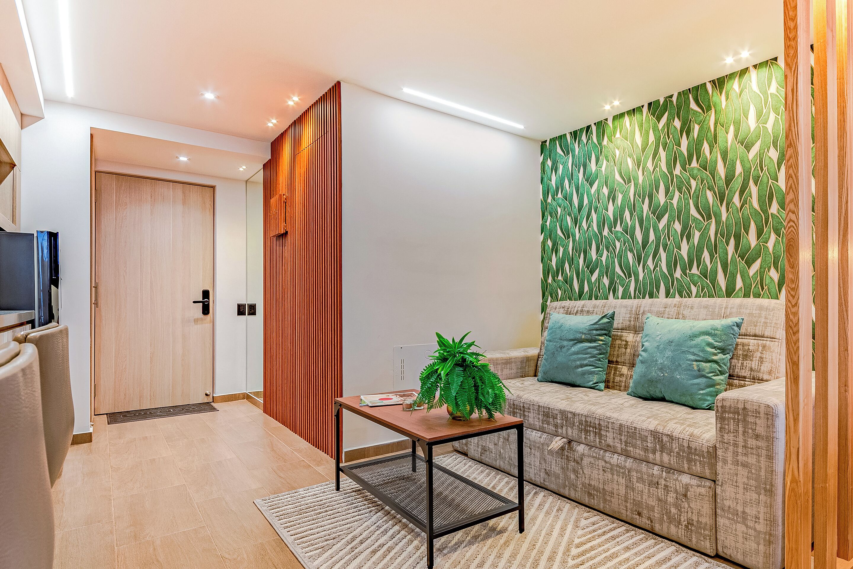 Junior-Apartment, Balkon, Stadtblick | Wohnbereich