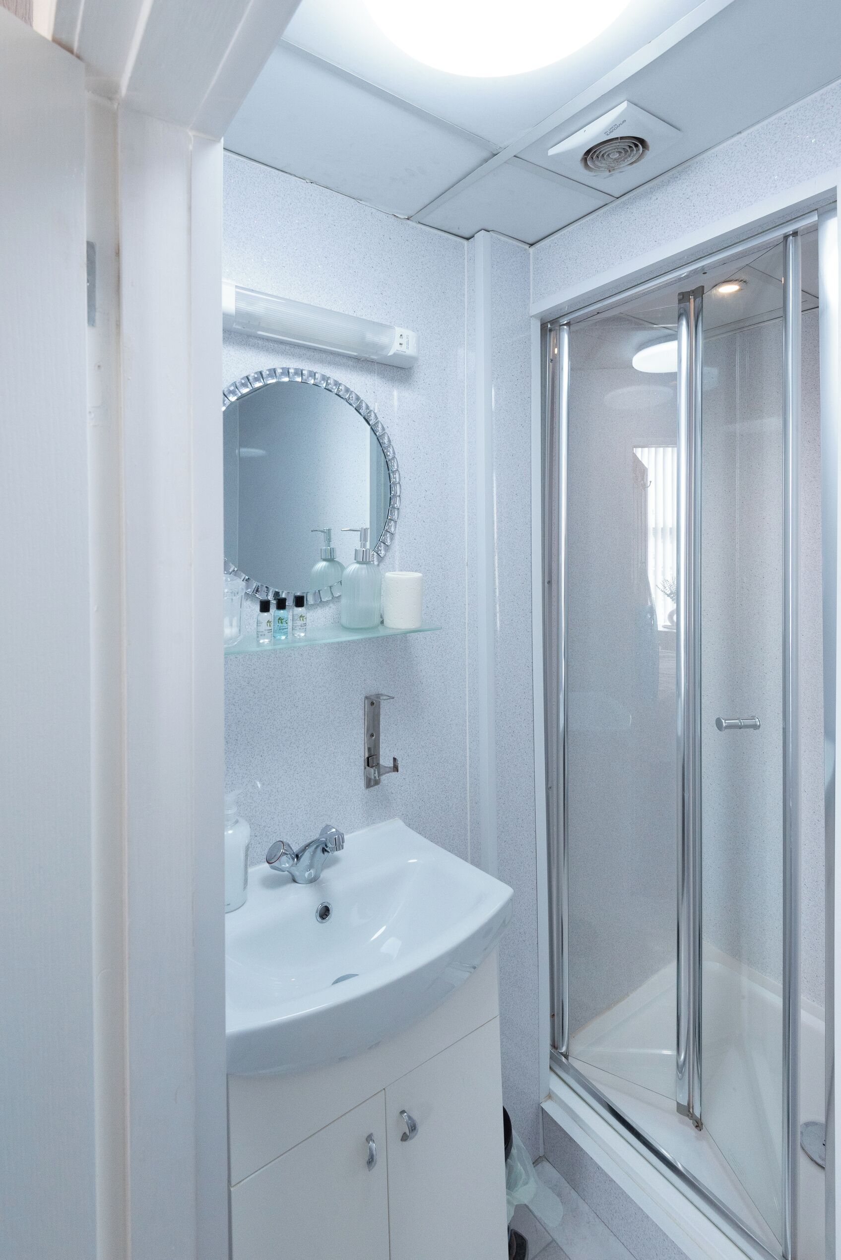 Shower, towels, toilet paper
