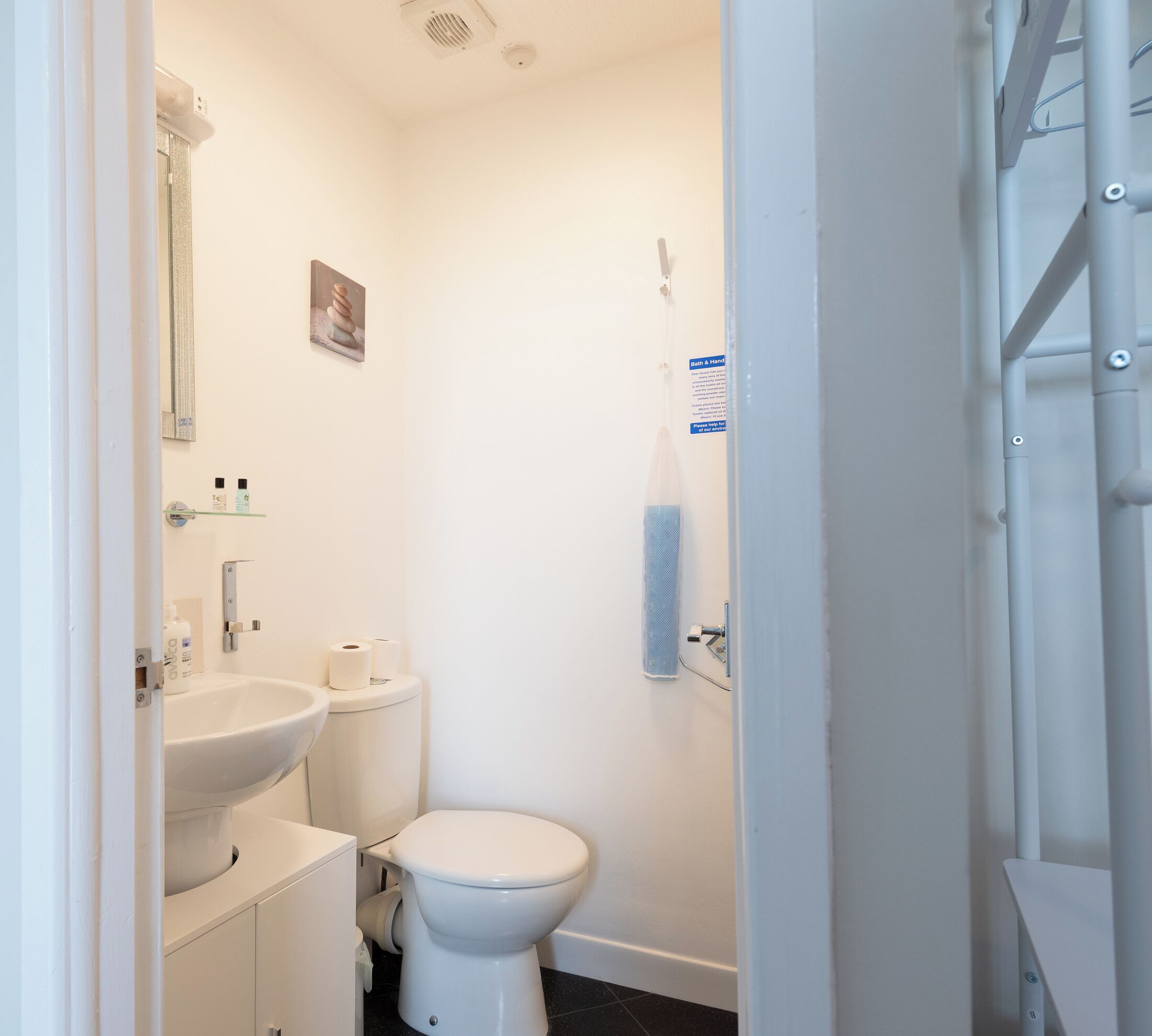 Shower, towels, toilet paper
