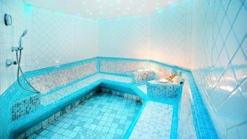 Sauna seca, banheira de hidromassagem, sauna a vapor
