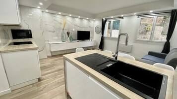 Fridge, microwave, oven, dishwasher