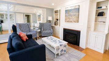 Fireplace, books