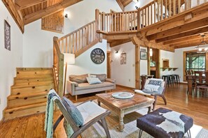 TV, fireplace, books, music library - Log Hollow | Hot Tub, Plenty of Games, Play Area! (Townsend)