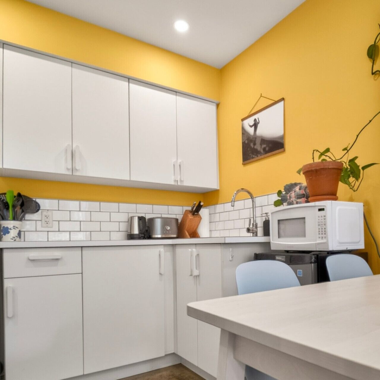 Microwave, stovetop, coffee/tea maker, toaster