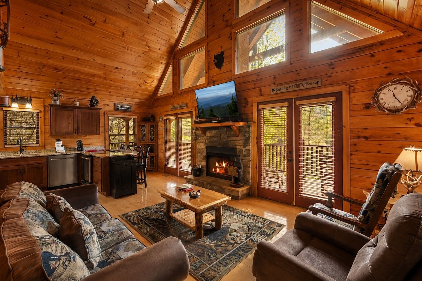 TV, fireplace