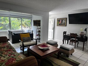 Living area - Pollyanna “the happy place”  1 bedroom luxury apartment, with enclosed balcony (Montego Bay)